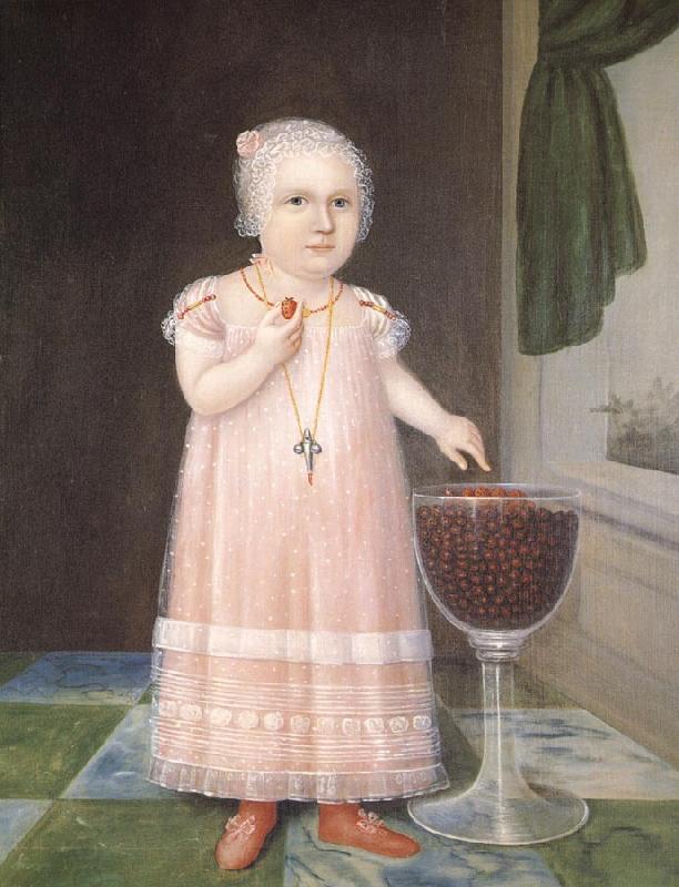 Johnson Joshua Little Girl in Pink with Goblet Filled with Strawberries:A Portrait China oil painting art
